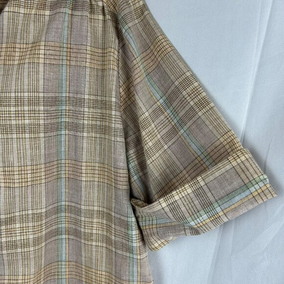 Vintage 80s Carousel Plaid Shirt Women Large Brown Popover Short Sleeve Retro - Picture 4 of 7